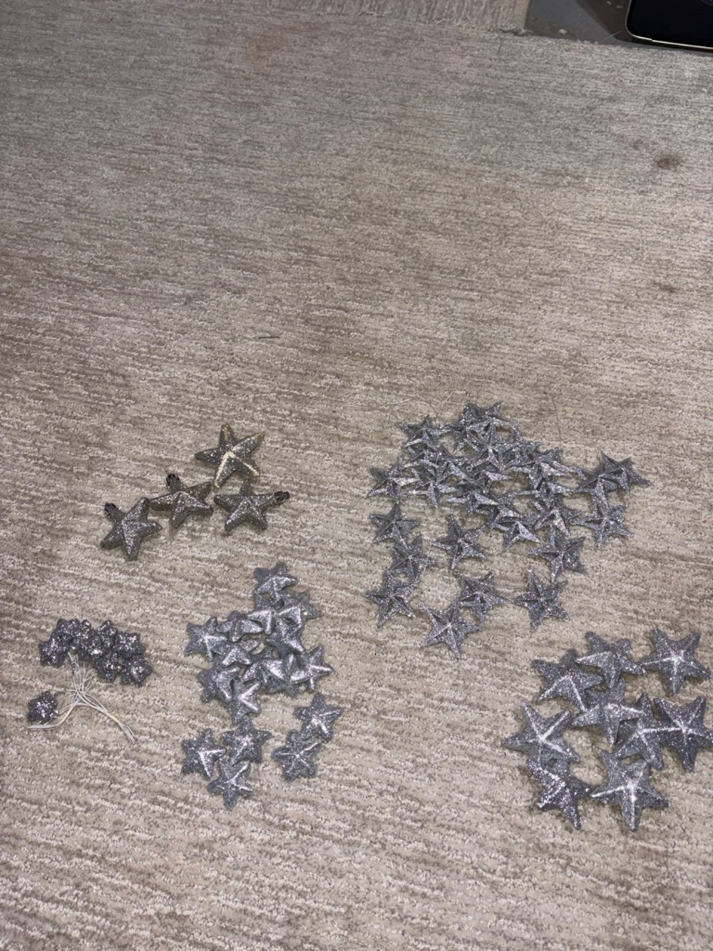 66 Silver Glitter Assorted Stars for crafts or hanging Homecoming Holidays